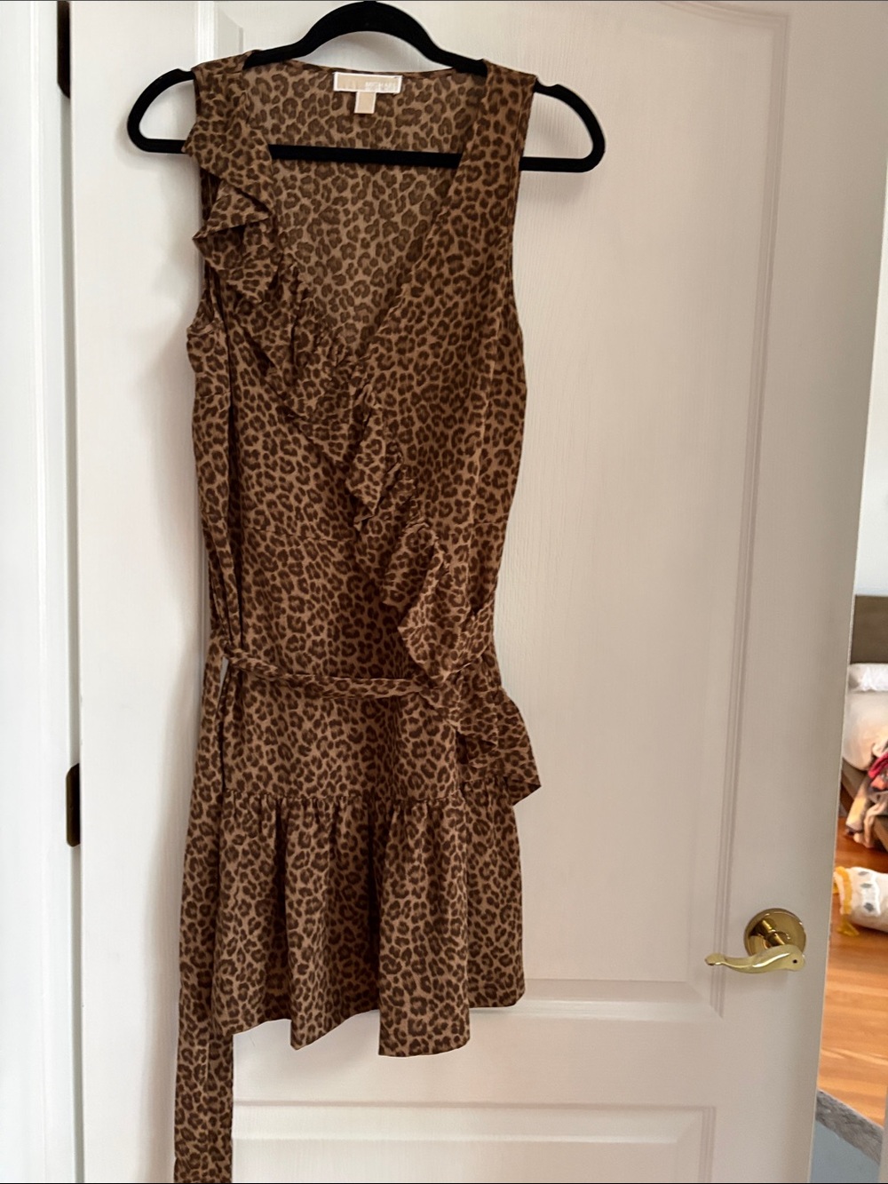 Michael Kors Brown Leopard Print Ruffle Wrap Mini Dress